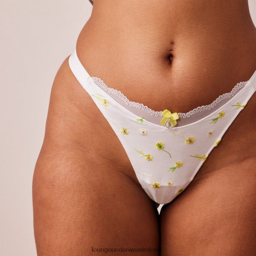 Lounge Underwear Women Ribbed Floral Triangle Bra & Thong/Briefs Set F2H42Z223 White