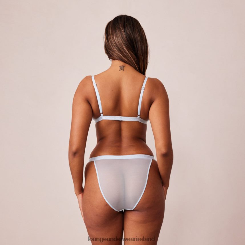 Lounge Underwear Women Ribbed Floral Triangle Bra & Thong/Briefs Set F2H42Z224 Blue