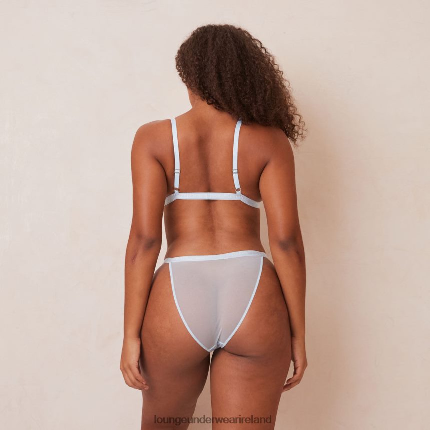 Lounge Underwear Women Ribbed Floral Triangle Bra & Thong/Briefs Set F2H42Z224 Blue