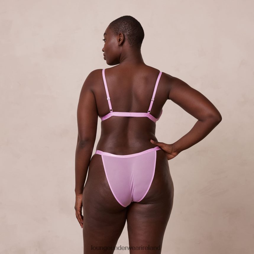 Lounge Underwear Women Ribbed Floral Triangle Bra & Thong/Briefs Set F2H42Z227 Lavender Pink