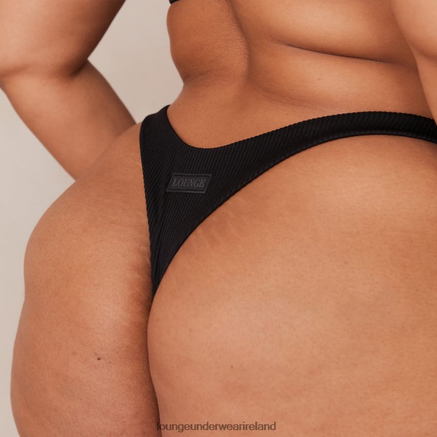 Lounge Underwear Women Ribbed Triangle Bra & Thong/Briefs Set F2H42Z233 Black