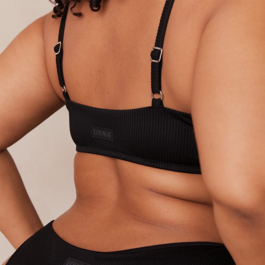 Lounge Underwear Women Ribbed Triangle Bra & Thong/Briefs Set F2H42Z233 Black