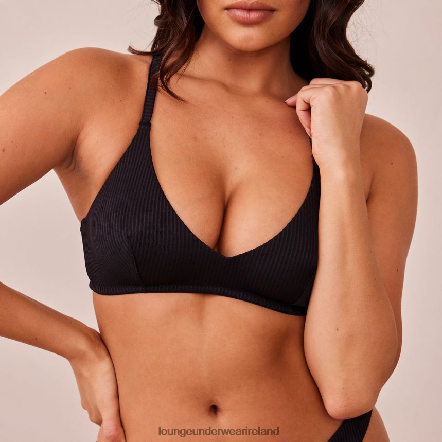 Lounge Underwear Women Ribbed Triangle Bra & Thong/Briefs Set F2H42Z233 Black