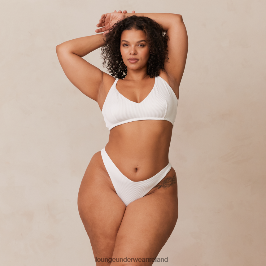 Lounge Underwear Women Ribbed Triangle Bra & Thong/Briefs Set F2H42Z236 White