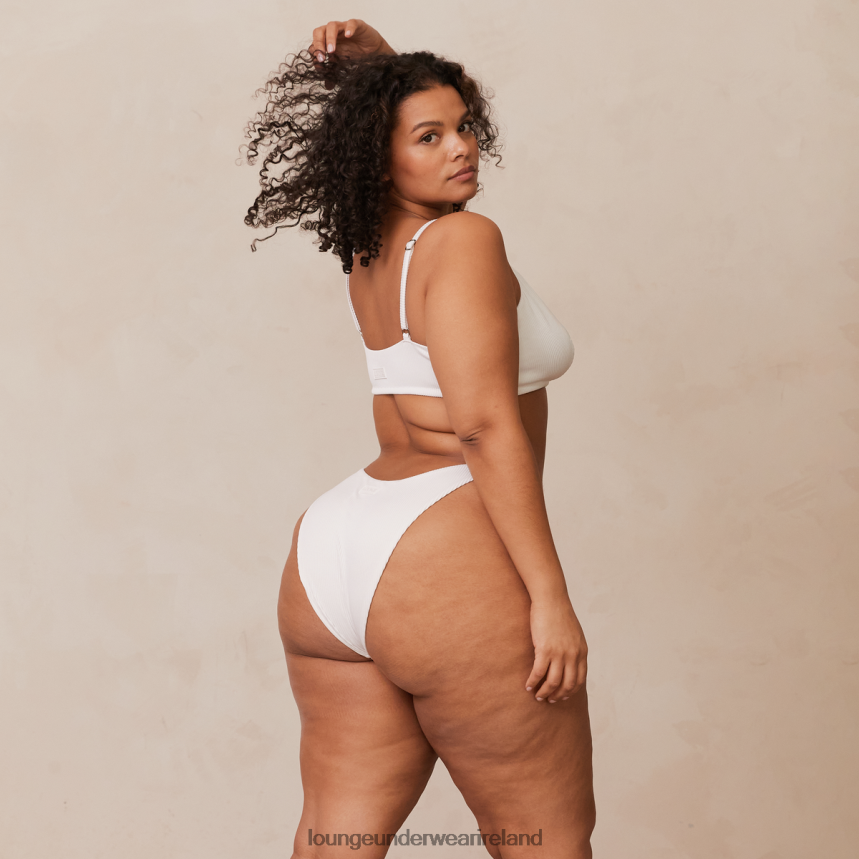 Lounge Underwear Women Ribbed Triangle Bra & Thong/Briefs Set F2H42Z236 White