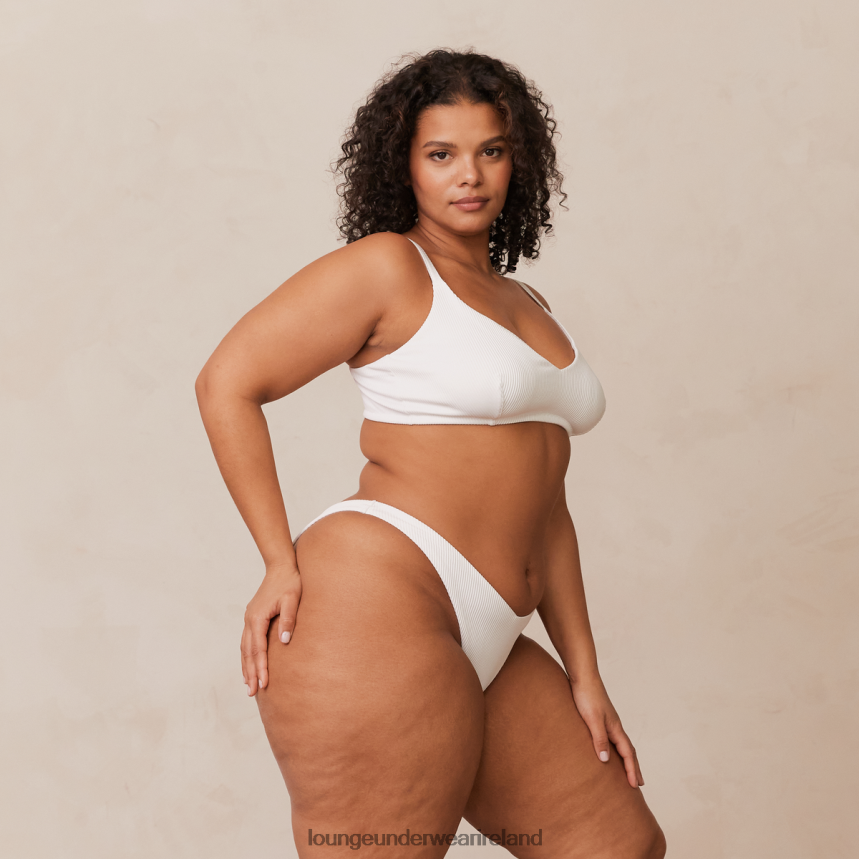 Lounge Underwear Women Ribbed Triangle Bra & Thong/Briefs Set F2H42Z236 White