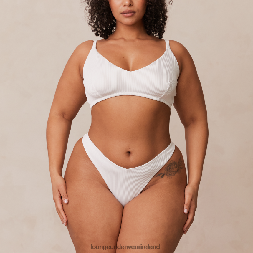 Lounge Underwear Women Ribbed Triangle Bra & Thong/Briefs Set F2H42Z236 White