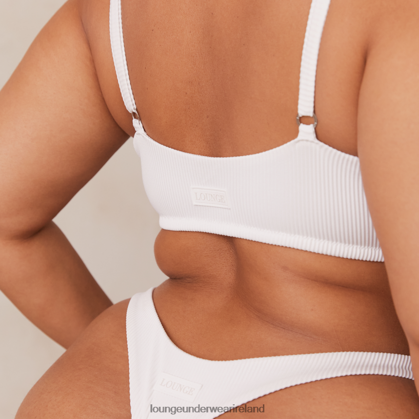 Lounge Underwear Women Ribbed Triangle Bra & Thong/Briefs Set F2H42Z236 White